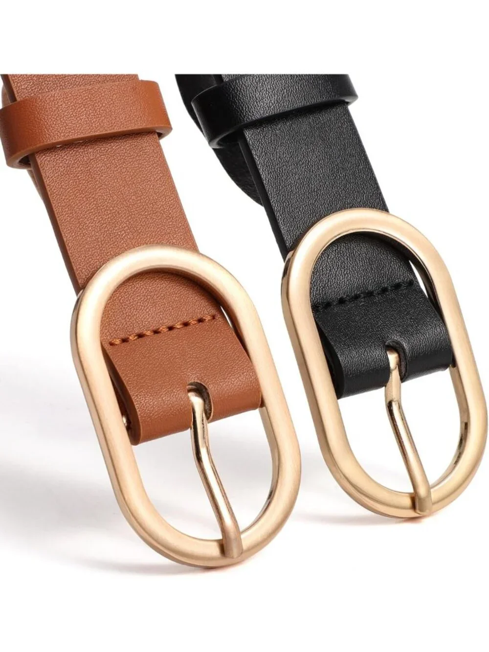 Plus Size Women's Leather Belts - 3 Pack Fashion Waist Belts with Gold Buckle
